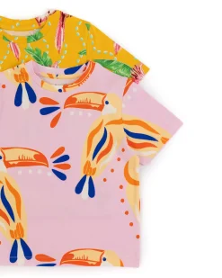 Kids Two Pack Parrot Wavy Stripe / Toucan Print Short Pyjama Set