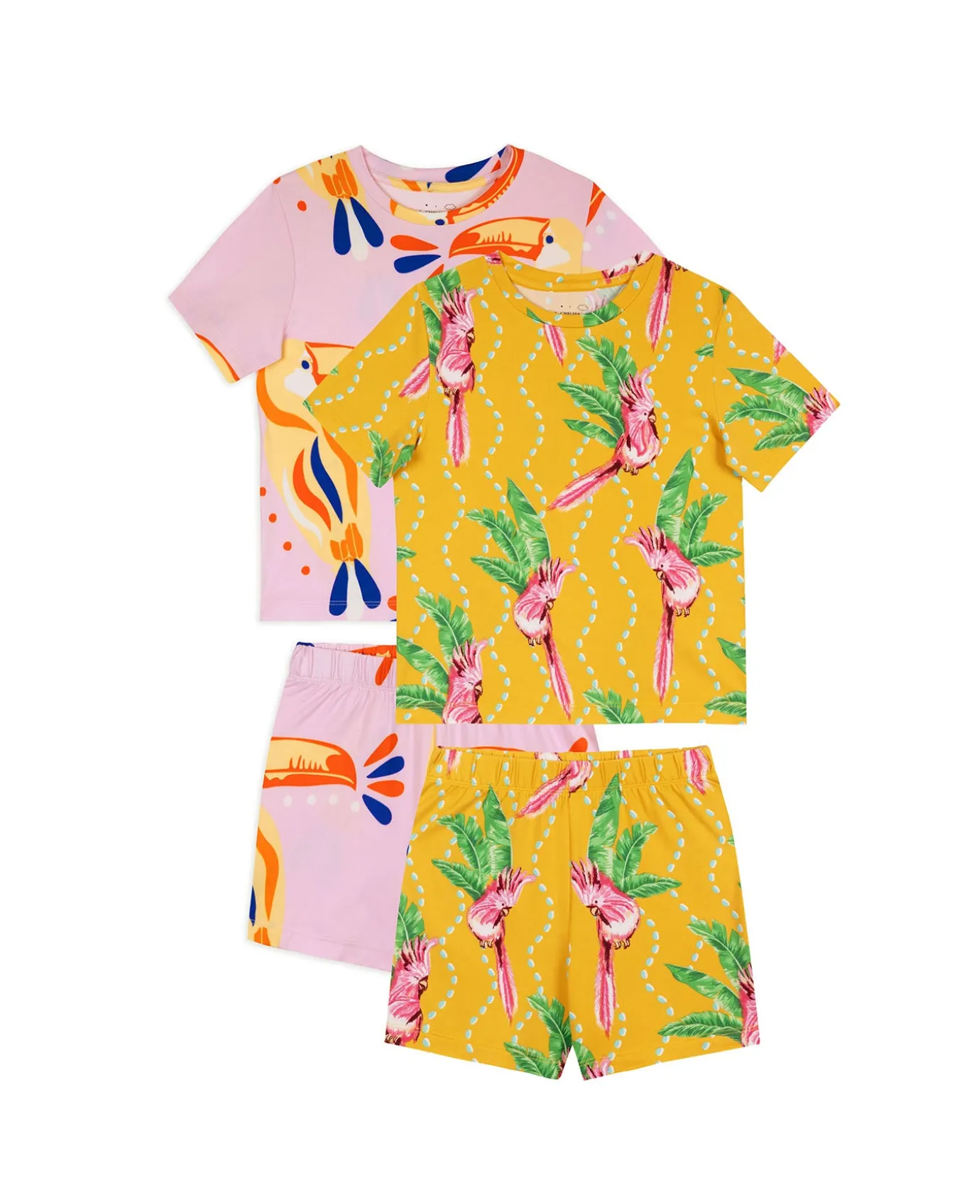 Kids Two Pack Parrot Wavy Stripe / Toucan Print Short Pyjama Set
