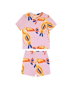 Kids Two Pack Parrot Wavy Stripe / Toucan Print Short Pyjama Set