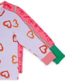 Kids Two Pack Pasta Stripe / Shrimp Heart Print Long Pyjama Sets
