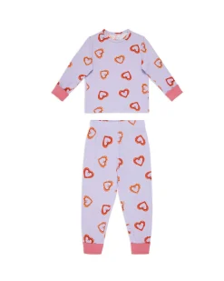 Kids Two Pack Pasta Stripe / Shrimp Heart Print Long Pyjama Sets