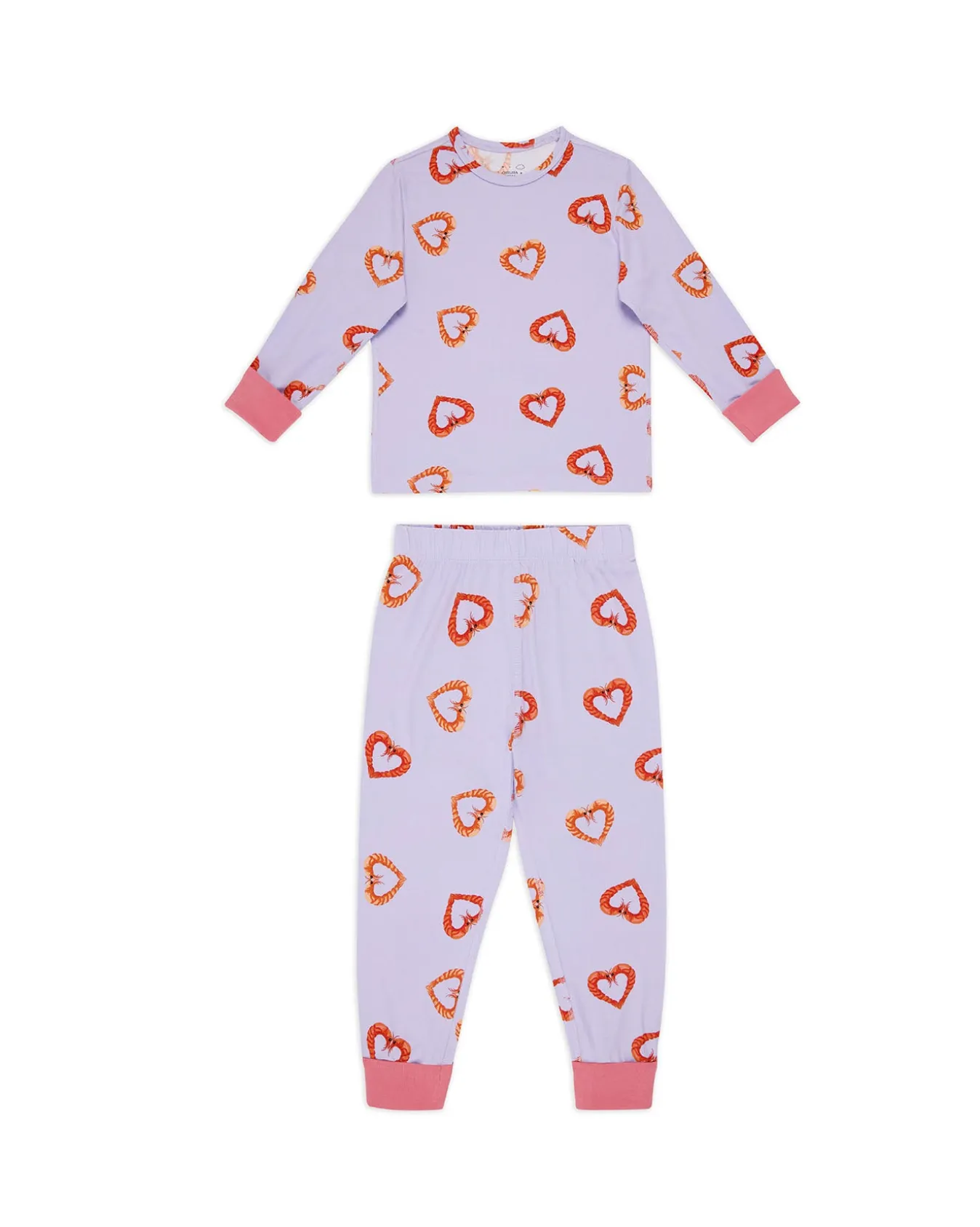 Kids Two Pack Pasta Stripe / Shrimp Heart Print Long Pyjama Sets