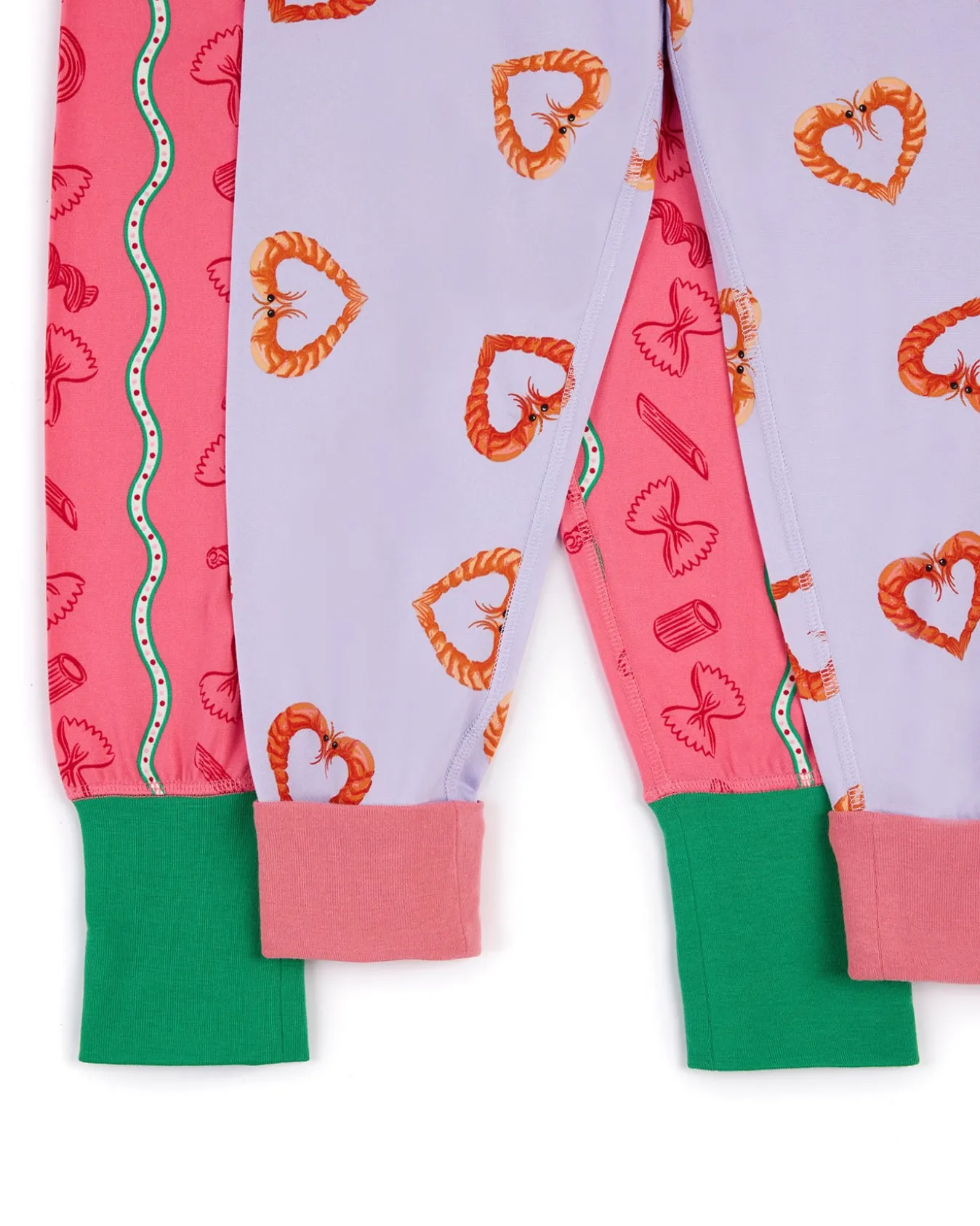 Kids Two Pack Pasta Stripe / Shrimp Heart Print Long Pyjama Sets