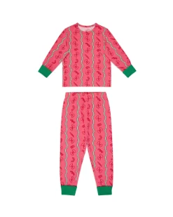 Kids Two Pack Pasta Stripe / Shrimp Heart Print Long Pyjama Sets