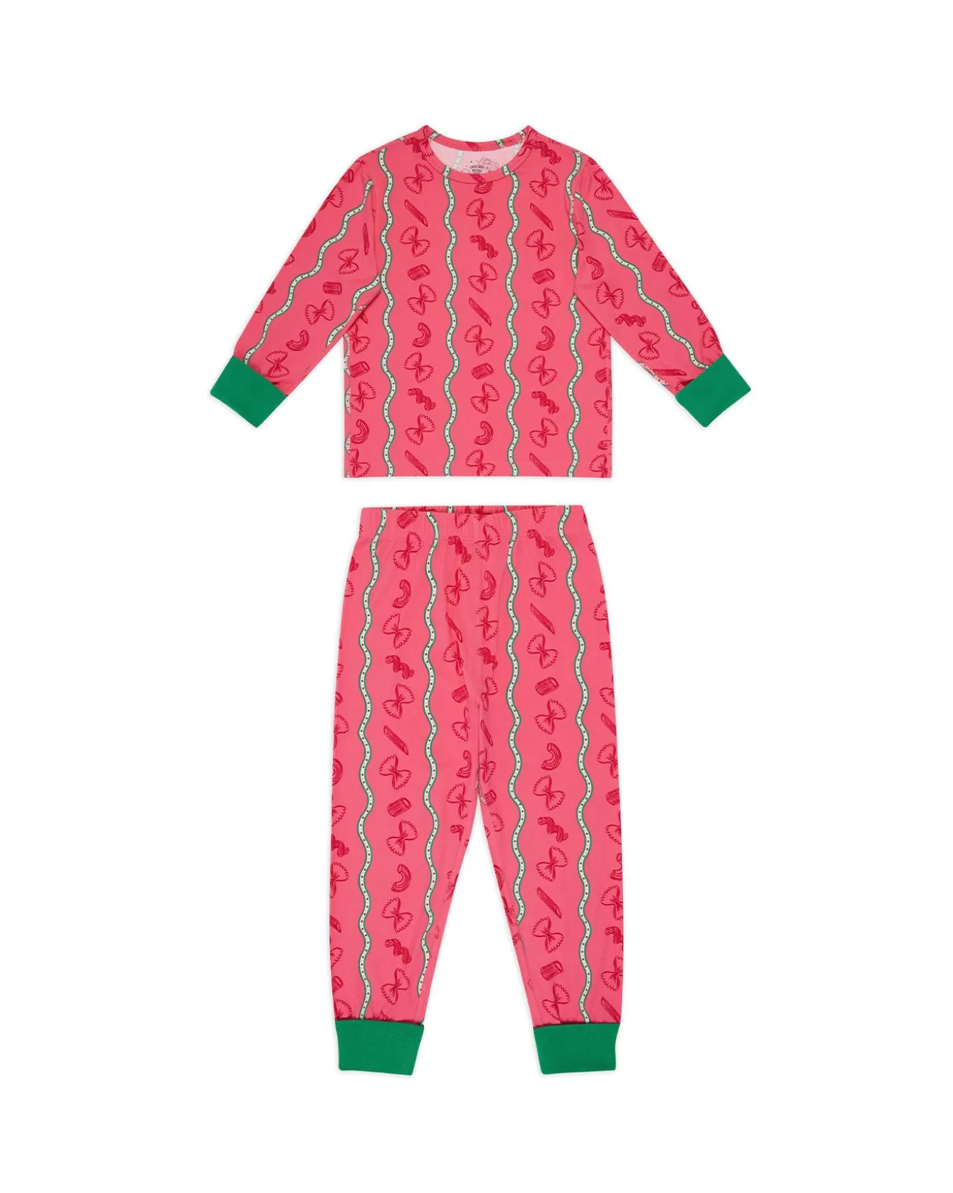 Kids Two Pack Pasta Stripe / Shrimp Heart Print Long Pyjama Sets