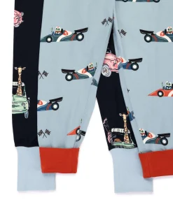 Kids Two Pack Racing Frogs / Safari Drive Print Long Pyjama Set