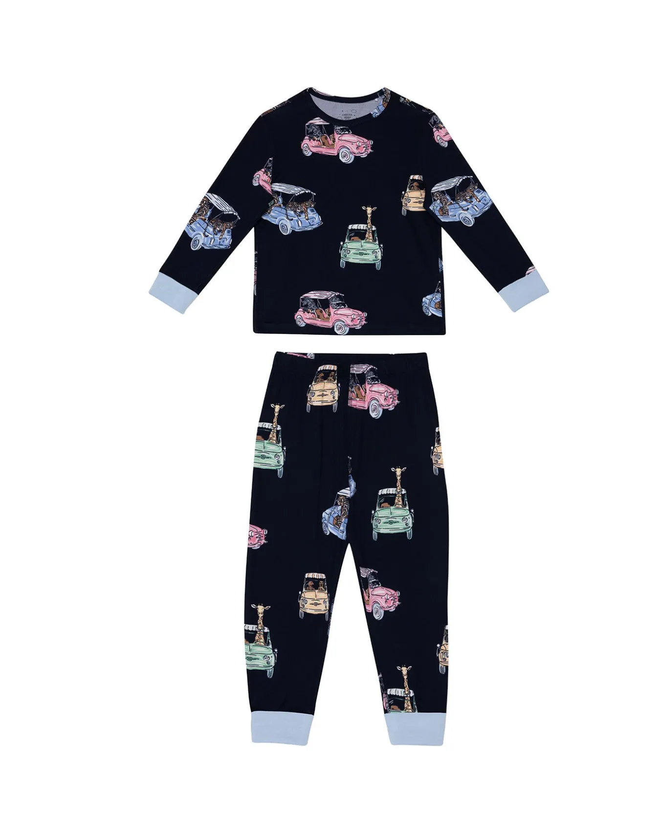 Kids Two Pack Racing Frogs / Safari Drive Print Long Pyjama Set