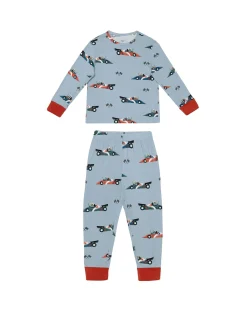 Kids Two Pack Racing Frogs / Safari Drive Print Long Pyjama Set