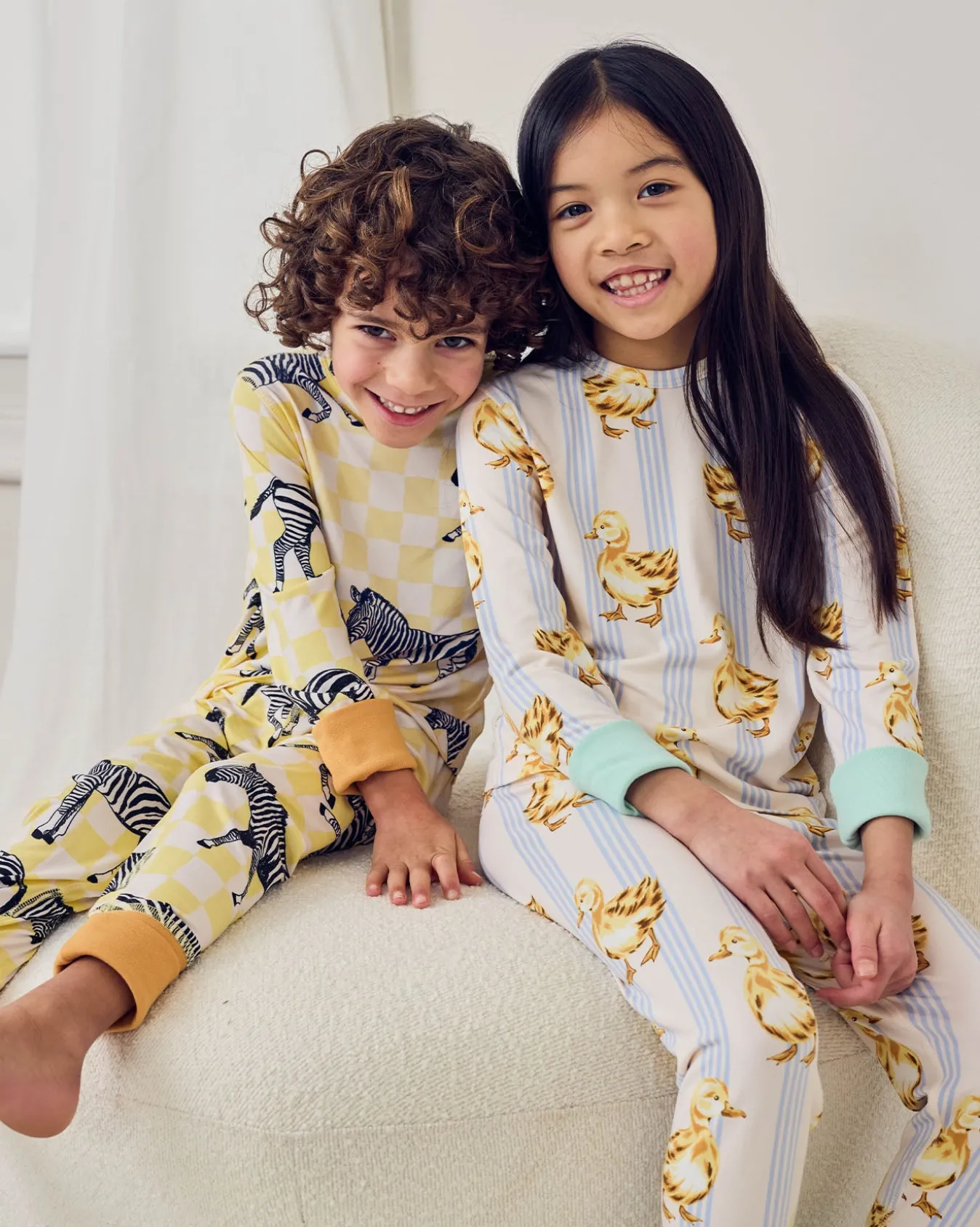 Kids Two Pack Zebra Checkerboard /Fluffy Ducklings Stripe Print Long Pyjama Set