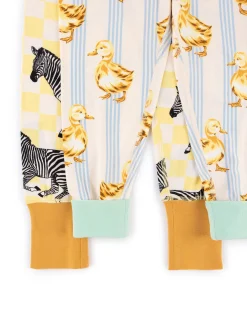 Kids Two Pack Zebra Checkerboard /Fluffy Ducklings Stripe Print Long Pyjama Set