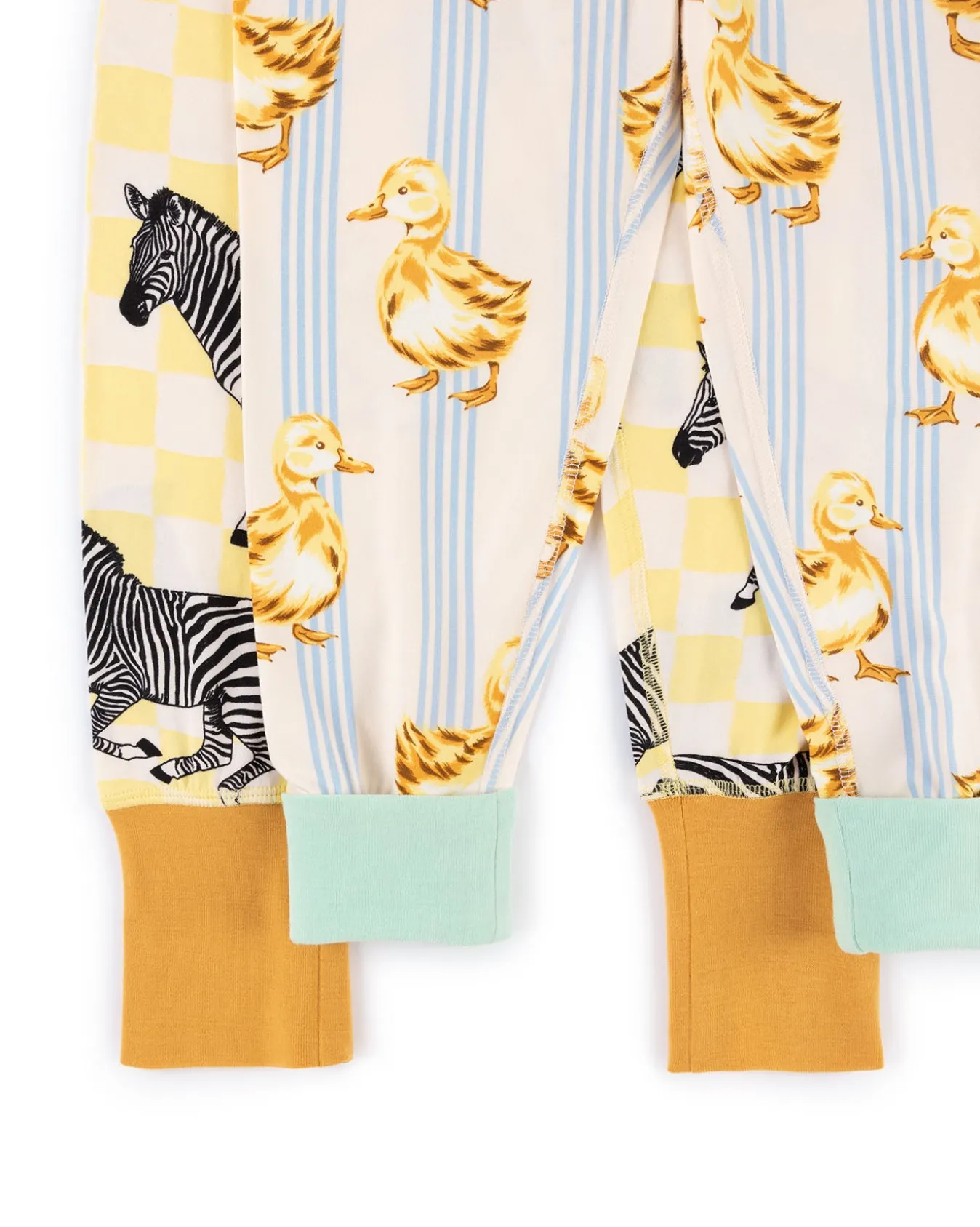Kids Two Pack Zebra Checkerboard /Fluffy Ducklings Stripe Print Long Pyjama Set