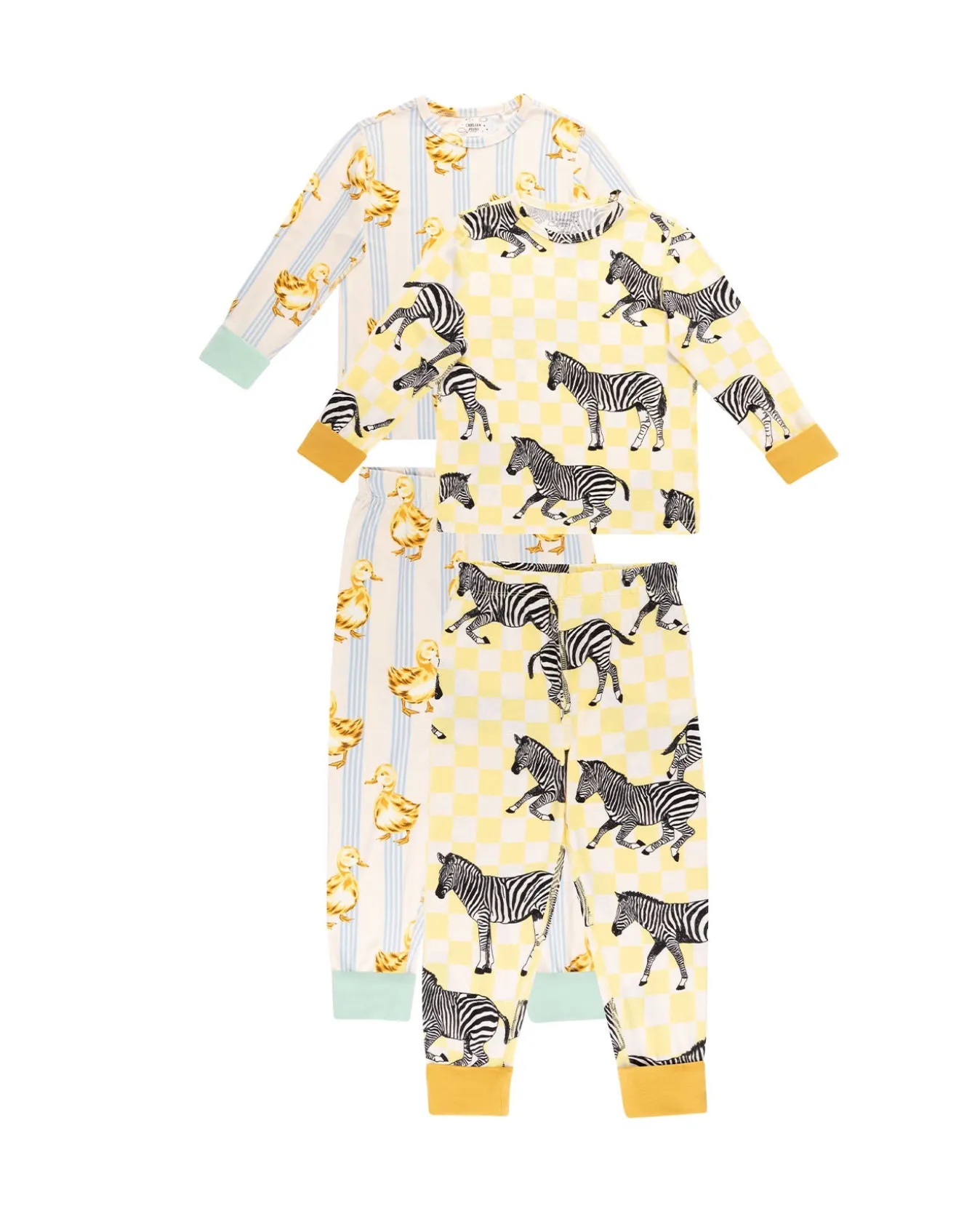 Kids Two Pack Zebra Checkerboard /Fluffy Ducklings Stripe Print Long Pyjama Set
