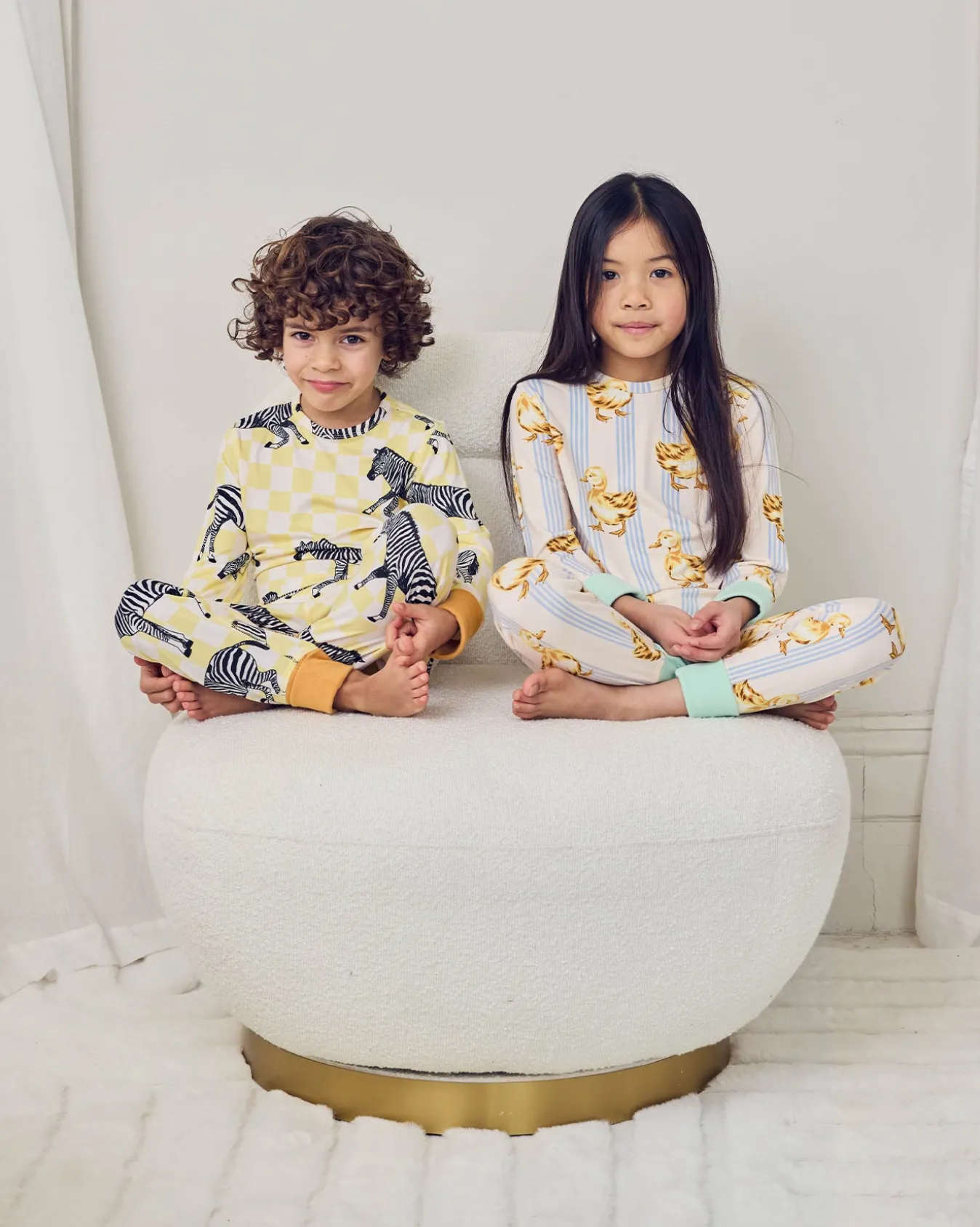 Kids Two Pack Zebra Checkerboard /Fluffy Ducklings Stripe Print Long Pyjama Set