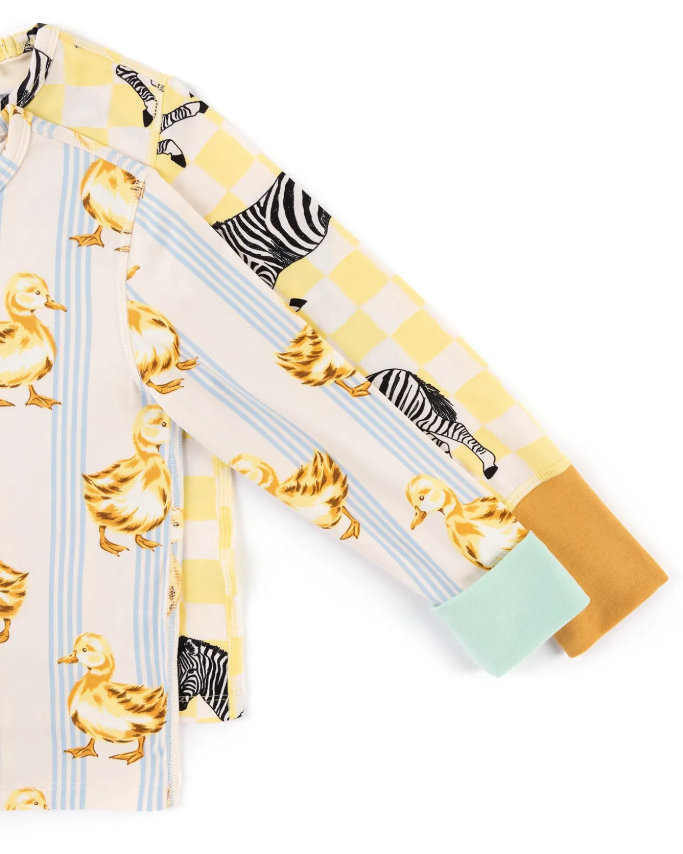 Kids Two Pack Zebra Checkerboard /Fluffy Ducklings Stripe Print Long Pyjama Set
