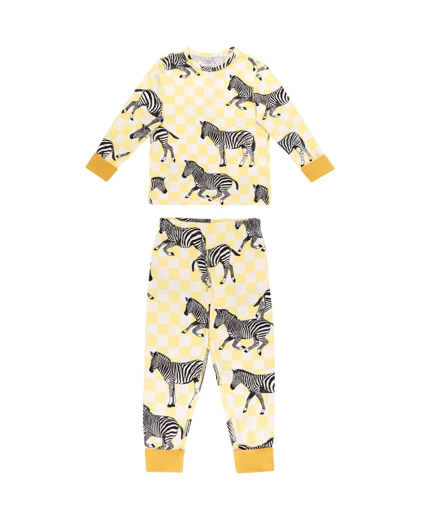 Kids Two Pack Zebra Checkerboard /Fluffy Ducklings Stripe Print Long Pyjama Set