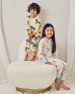 Kids Two Pack Zebra Checkerboard /Fluffy Ducklings Stripe Print Long Pyjama Set