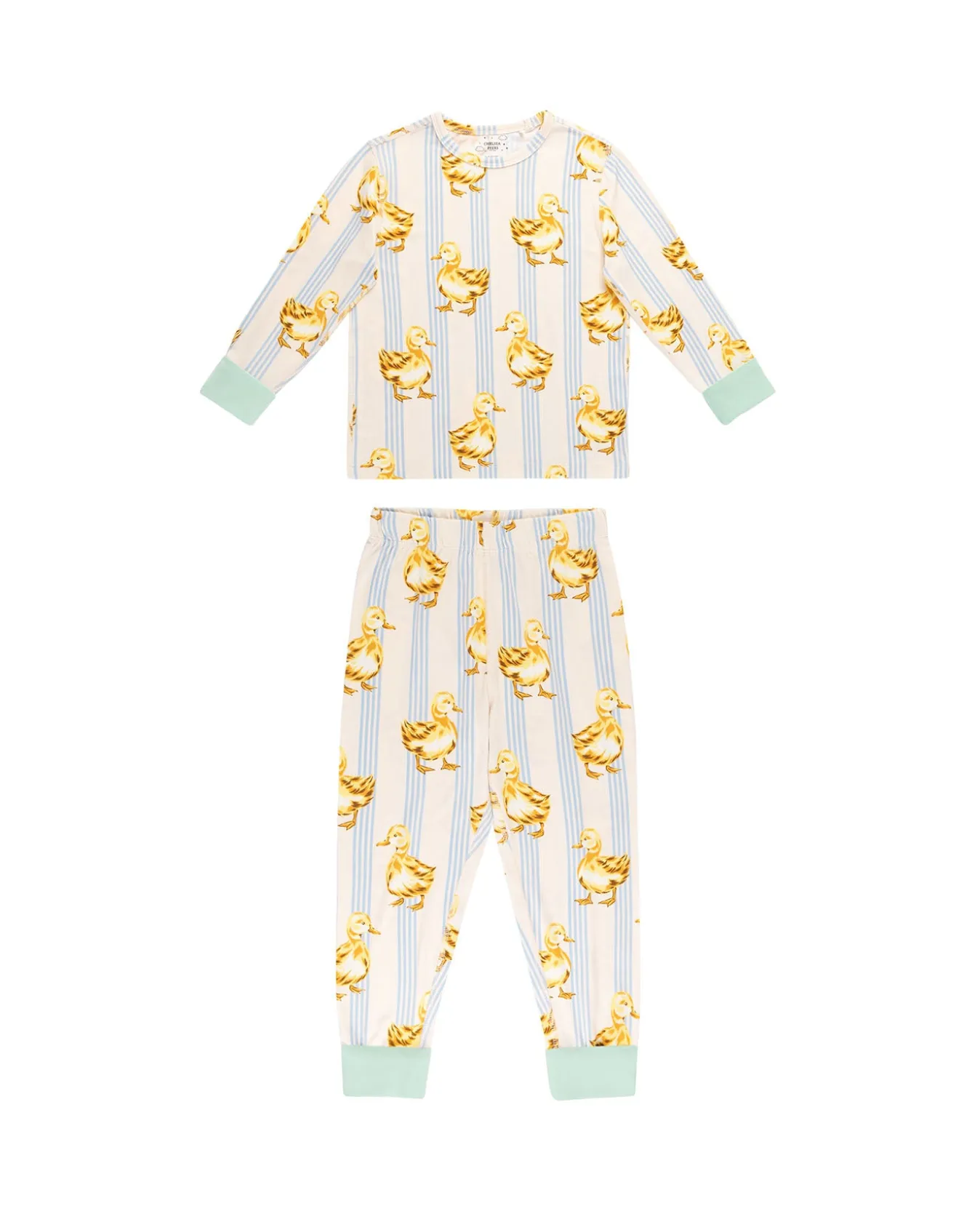 Kids Two Pack Zebra Checkerboard /Fluffy Ducklings Stripe Print Long Pyjama Set