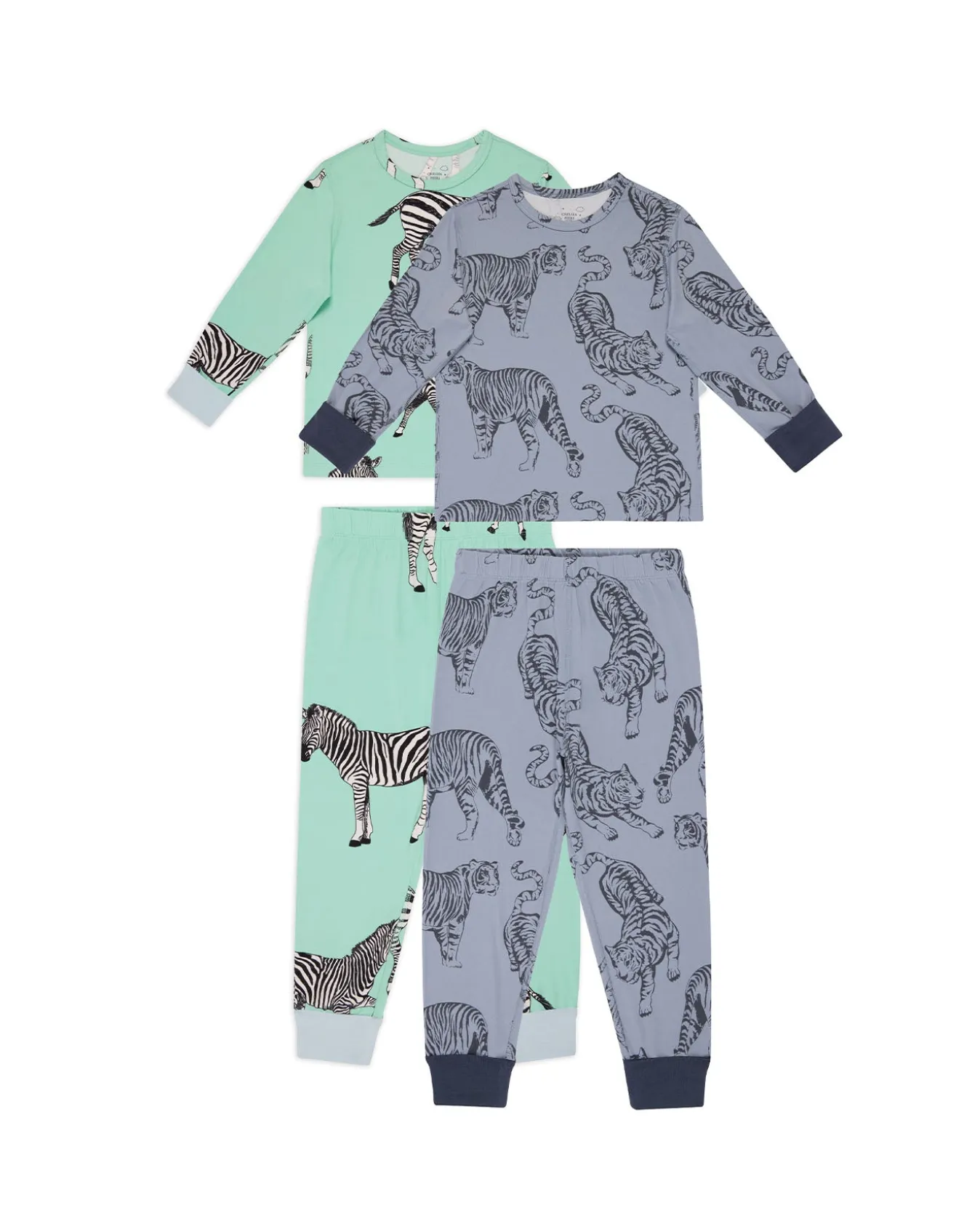 Kids Two Pack Zebra / Tiger Print Long Pyjama Sets
