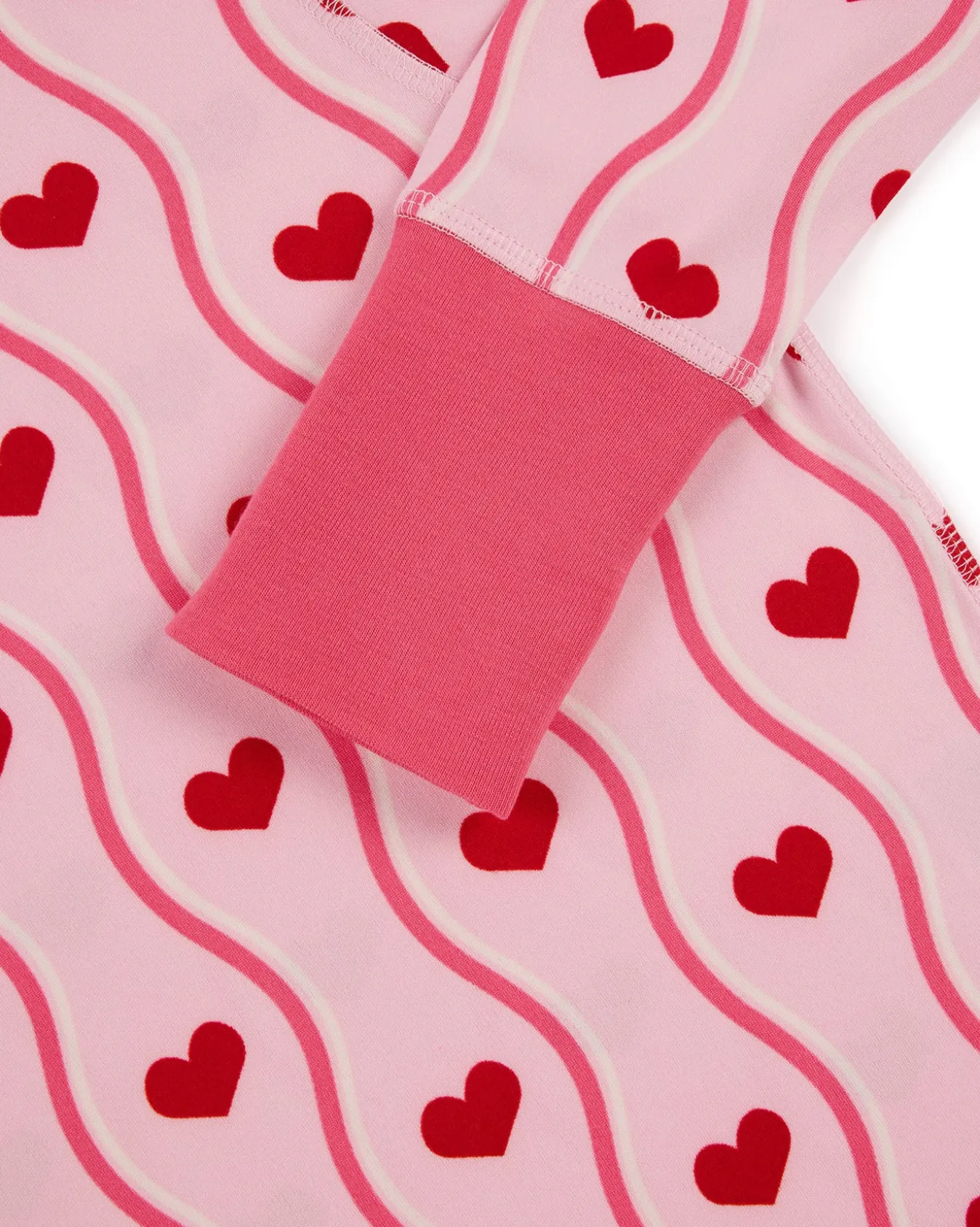 Kids Wavy Stripe Heart Print Long Pyjama Set - Pink