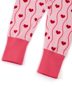 Kids Wavy Stripe Heart Print Long Pyjama Set - Pink