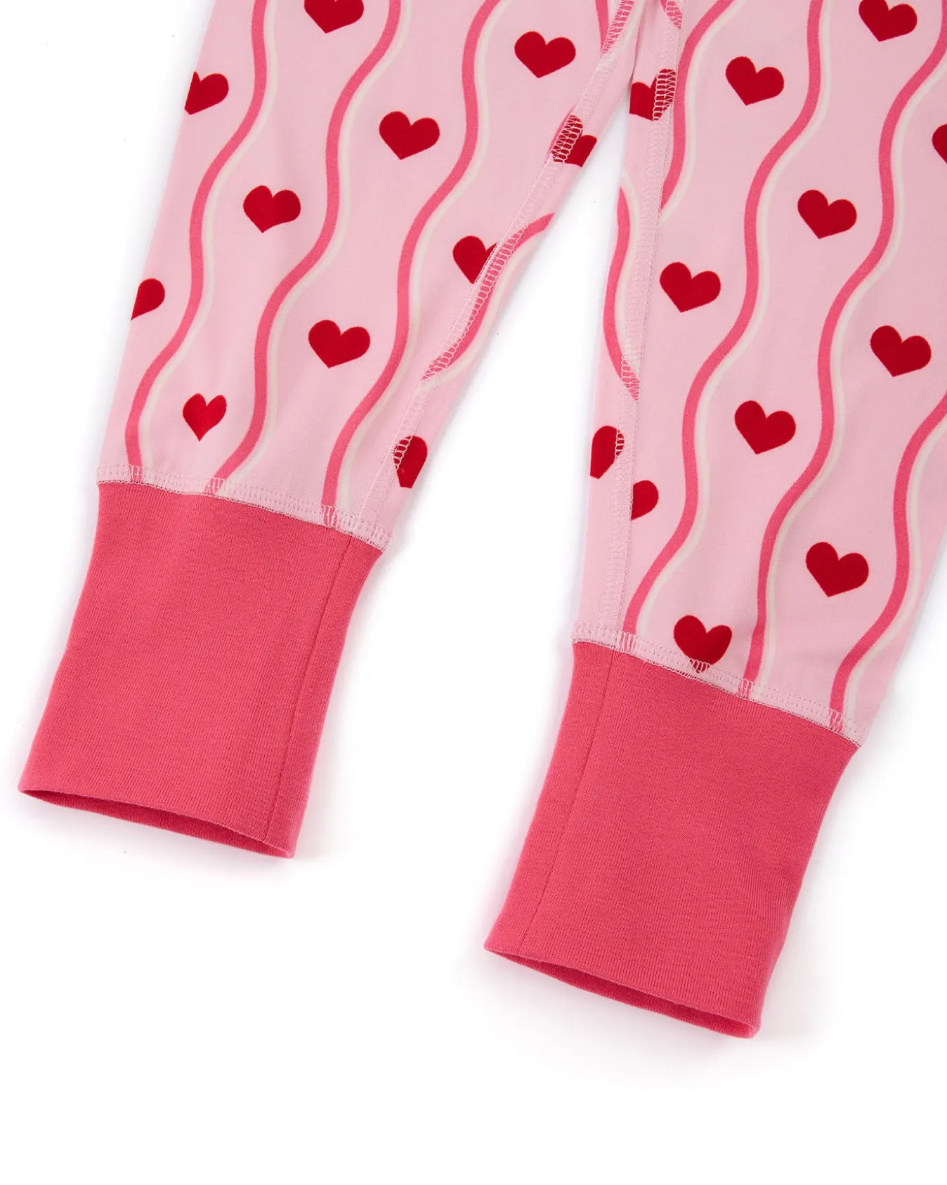 Kids Wavy Stripe Heart Print Long Pyjama Set - Pink