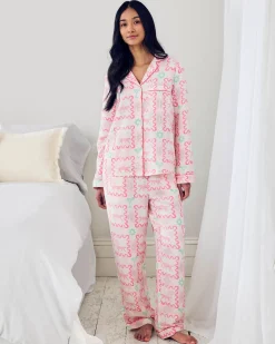 Linen-Blend Cocktail Leopard Geo Print Long Pyjama Set