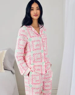 Linen-Blend Cocktail Leopard Geo Print Long Pyjama Set