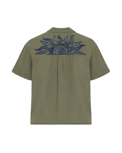 Linen Blend Embroidered Back Short Sleeve Shirt