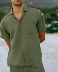 Linen Blend Embroidered Back Short Sleeve Shirt