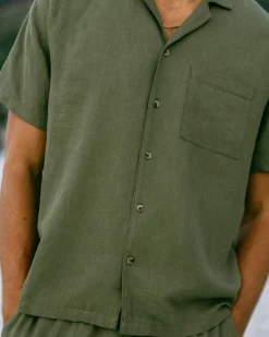 Linen Blend Embroidered Back Short Sleeve Shirt