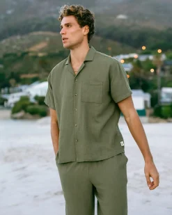 Linen Blend Embroidered Back Short Sleeve Shirt