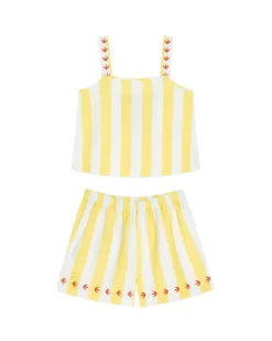 Linen Blend Embroidered Back Stripe Cami Short Pyjama Set