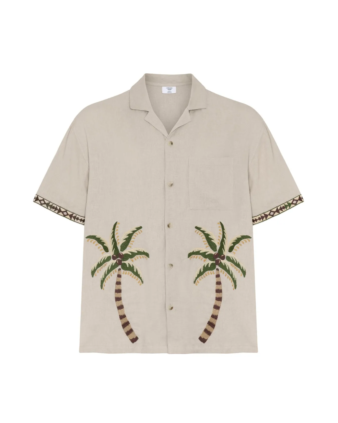 Linen-Blend Embroidered Palm Short Sleeve Shirt