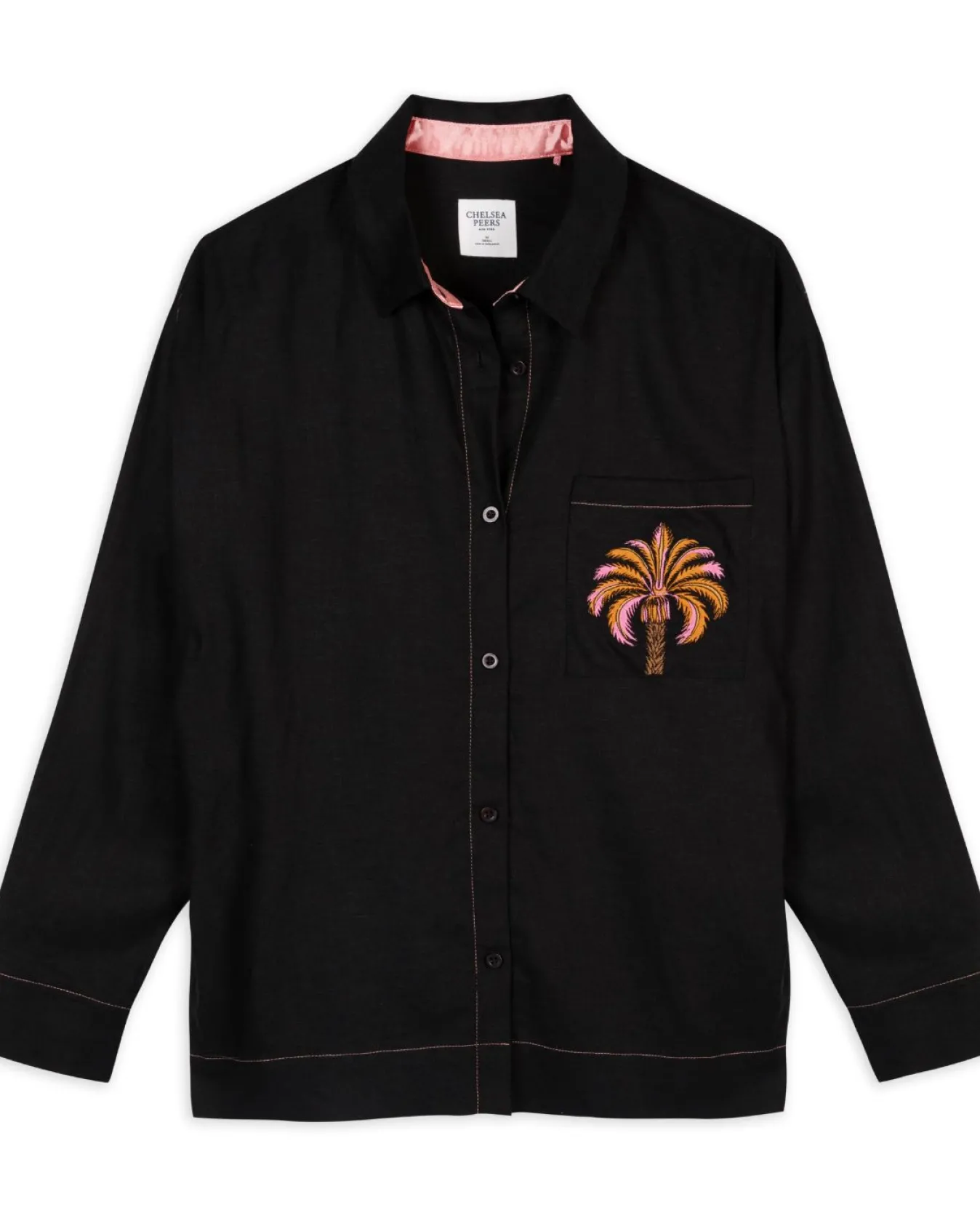 Linen-Blend Embroidered Shirt - Black