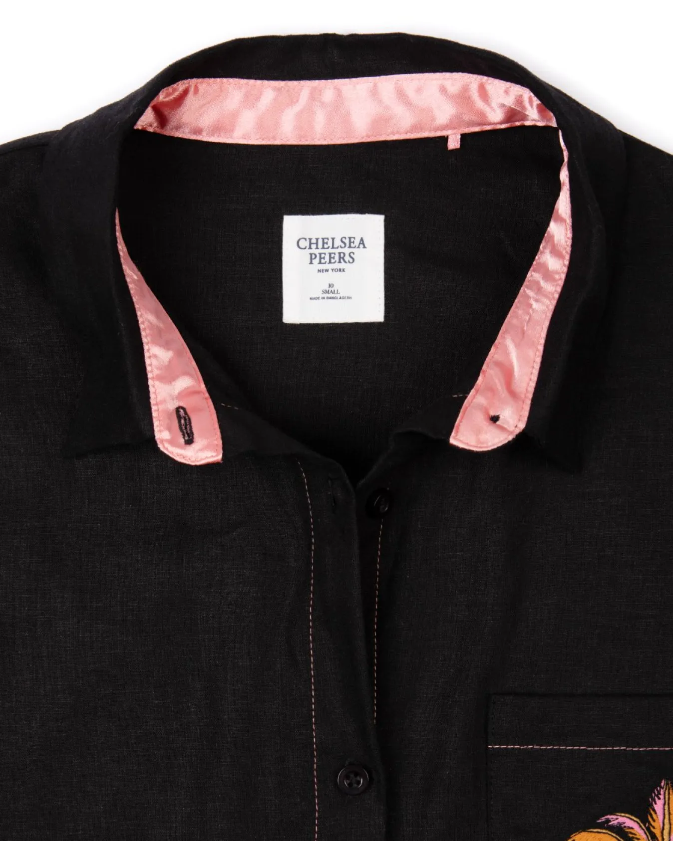 Linen-Blend Embroidered Shirt - Black