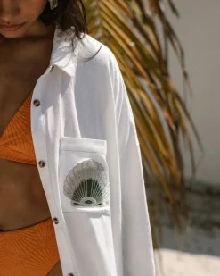 Linen-Blend Embroidered Shirt - White