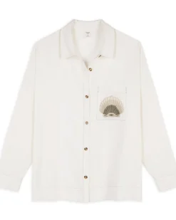 Linen-Blend Embroidered Shirt - White