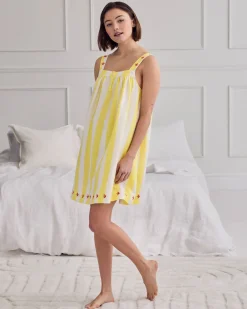 Linen Blend Embroidered Stripe Cami Nightshirt