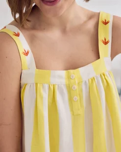 Linen Blend Embroidered Stripe Cami Nightshirt