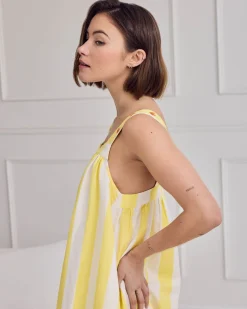Linen Blend Embroidered Stripe Cami Nightshirt