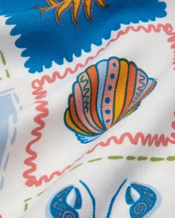 Linen-Blend Patchwork Beach Print Puff Sleeve Mini Dress