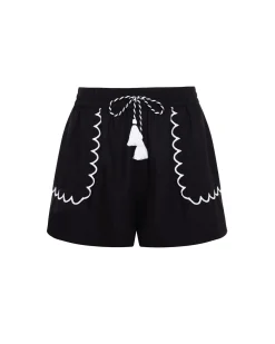 Linen-Blend Scallop Edge Shorts