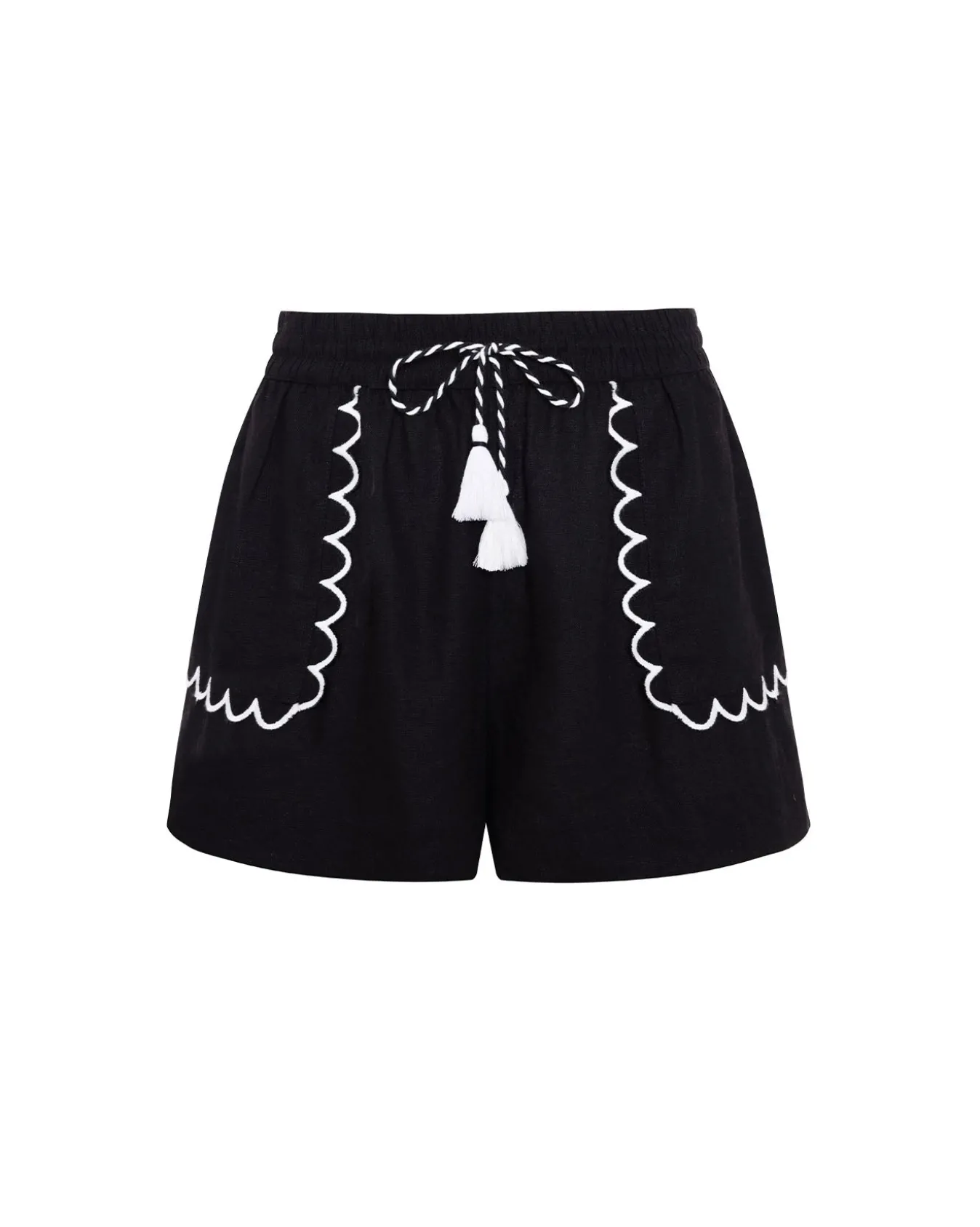 Linen-Blend Scallop Edge Shorts