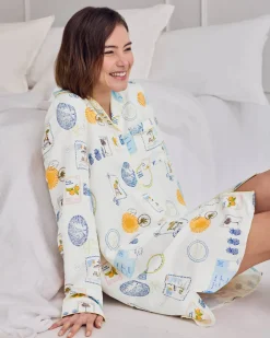 Linen Blend Scenic Stamps Print Nightshirt
