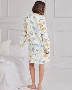 Linen Blend Scenic Stamps Print Nightshirt
