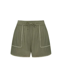Linen-Blend Shorts - Khaki