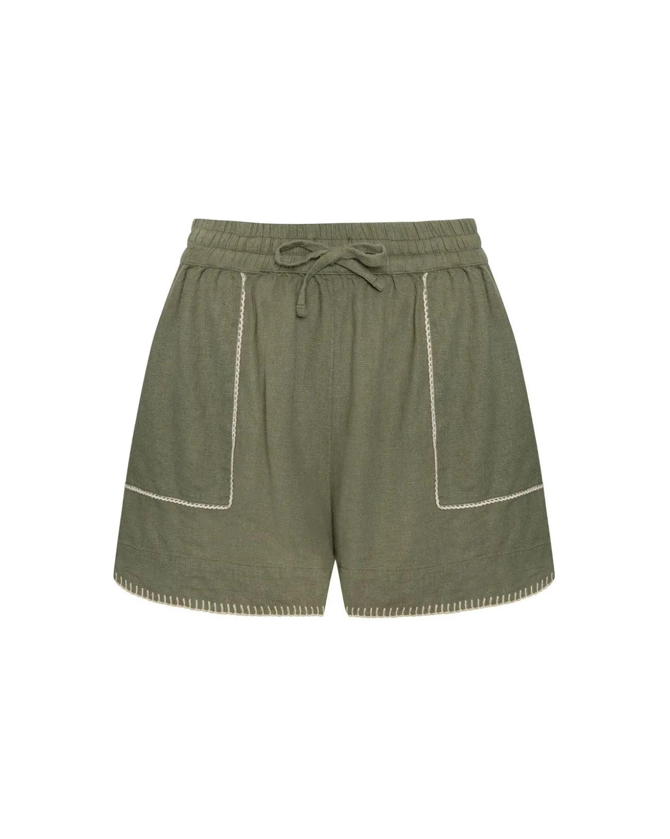 Linen-Blend Shorts - Khaki