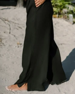 Linen-Blend Wide Leg Trousers - Black