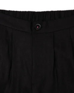 Linen-Blend Wide Leg Trousers - Black