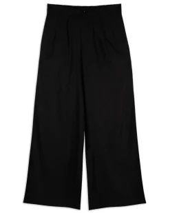 Linen-Blend Wide Leg Trousers - Black